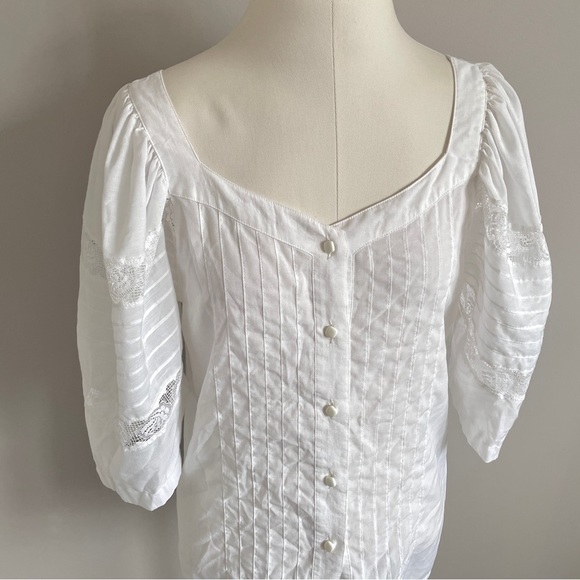 VINTAGE German White Lace Puffy Sleeve Boho Peasant Milkmaid Top - S/M - Picture 3 of 8